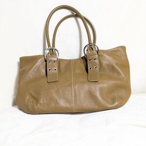 Tignanello‎ Pebbled Leather Tote Purse Light Brown Boho Classic
